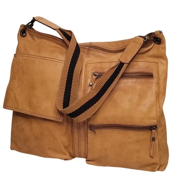 Pulicati Italia Messenger Bag Purse Tote Leather Brown Pockets Large - Picture 1 of 8